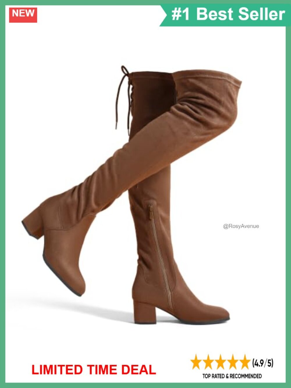 Over The Knee Thigh High Boots Faux Suede Round Toe Block Heel